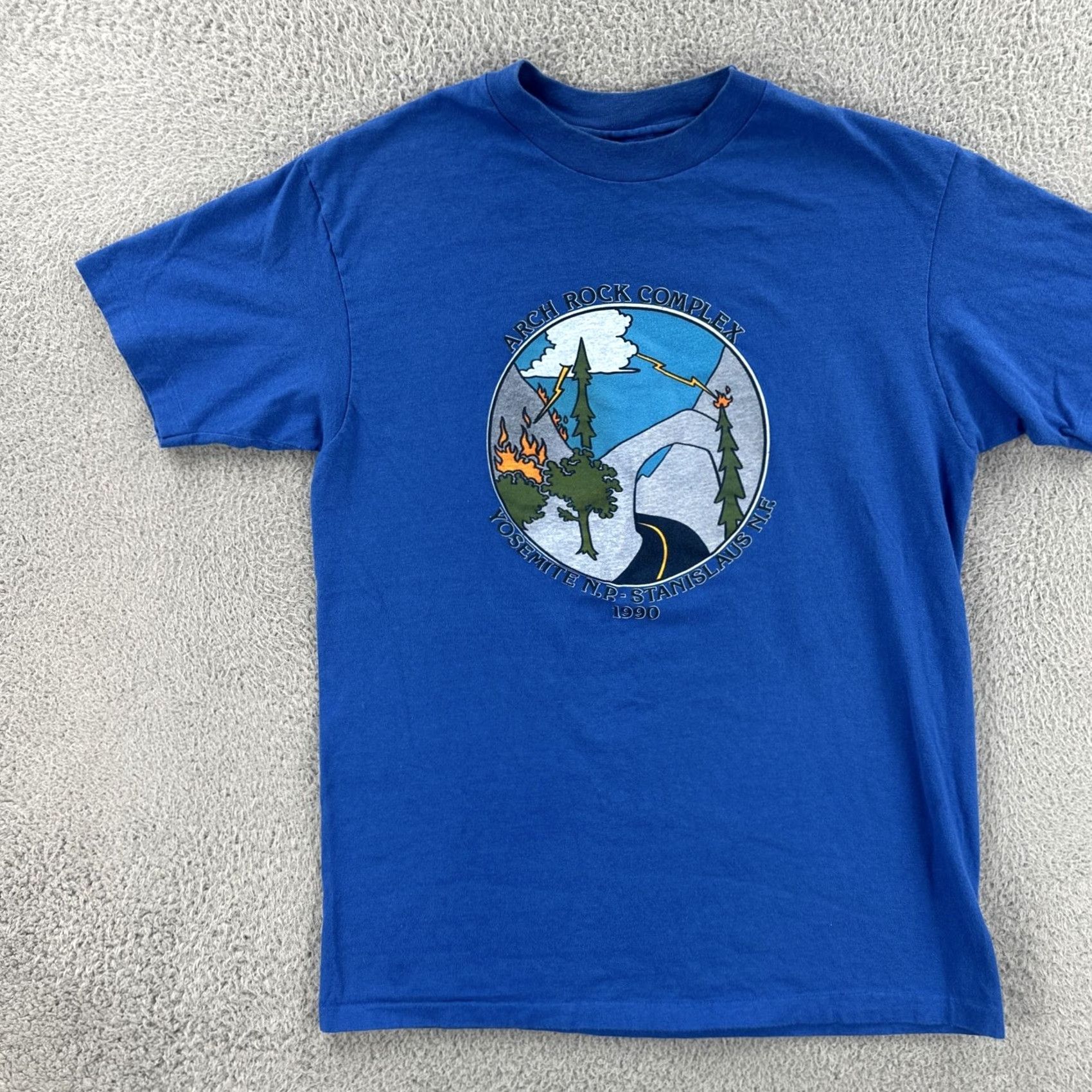 Hanes VINTAGE Hanes Beefy-T Shirt Mens L Blue 90s USA Arch Rock Complex Graphic Print Short Sleeve Crew Neck Size US L / EU 52-54 / 3 - 3 Thumbnail