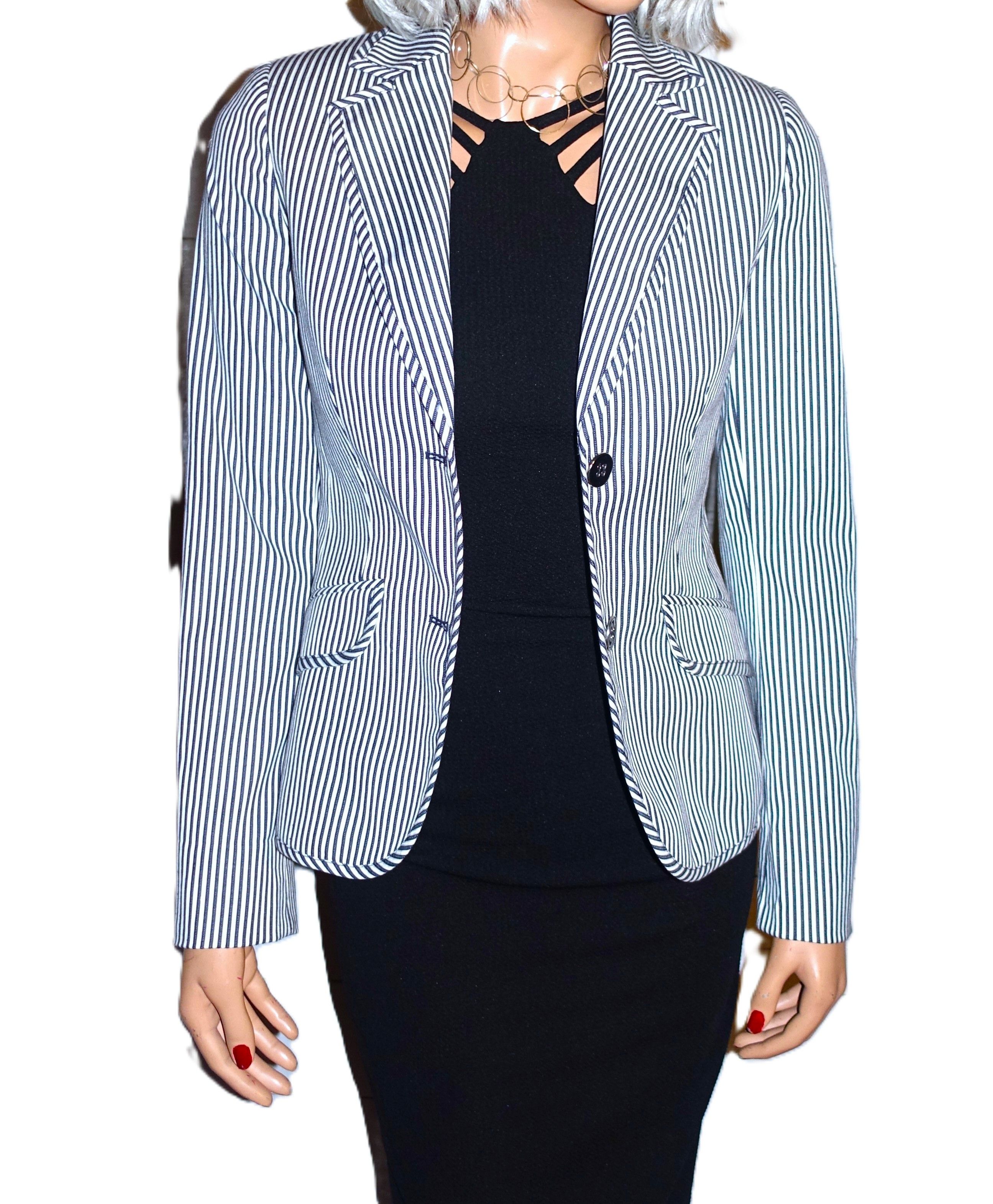 Other MNG Suit Navy Blue White Striped Jacket 2 Size XS / US 0-2 / IT 36-38 - 1 Thumbnail