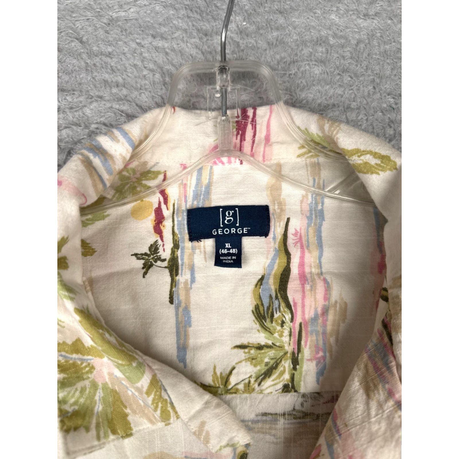 George George Button-Up Shirt Adult XL White Palm Hawaiian Cotton Blend Size US XL / EU 56 / 4 - 7 Thumbnail