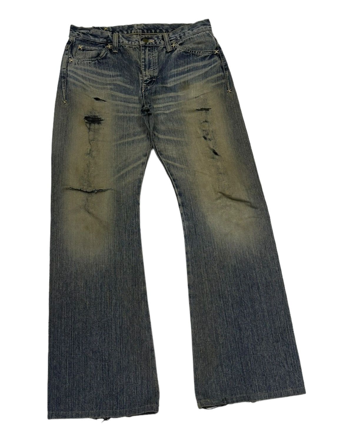 If Six Was Nine × Japanese Brand × Lee 🔥90s Lee Riders Flared Mud Wash Distress Denim Jeans Size US 32 / EU 48 - 3 Thumbnail