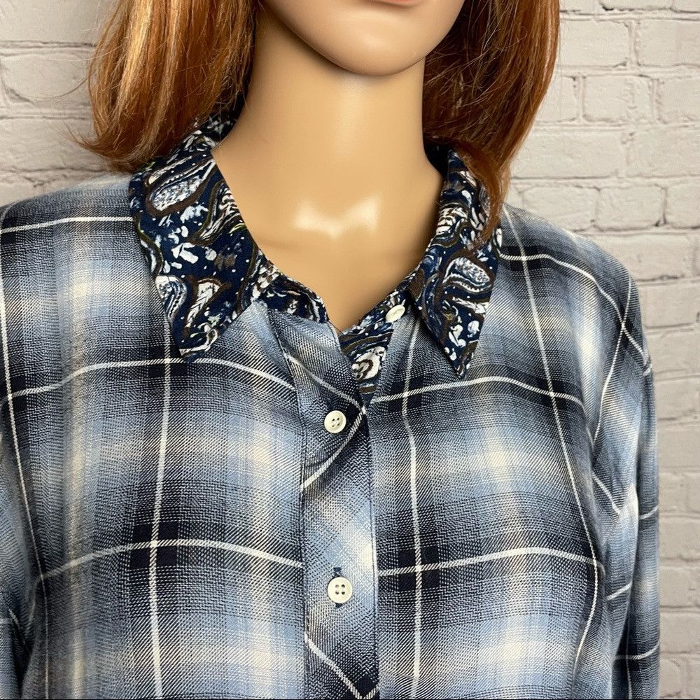 Other New Simply Noelle Blue Plaid Paisley Mixed Print Top Shirt Size L / US 10 / IT 46 - 2 Thumbnail