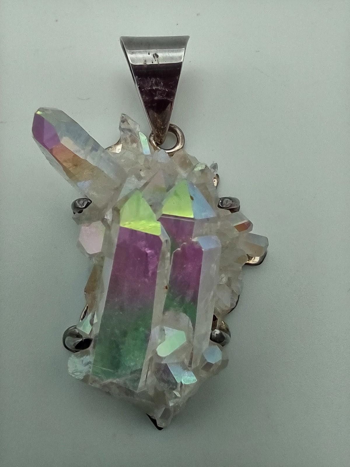 Other Obsidian Sterling Rainbow Aura Quartz Crystal Pendant Size ONE SIZE - 1 Thumbnail