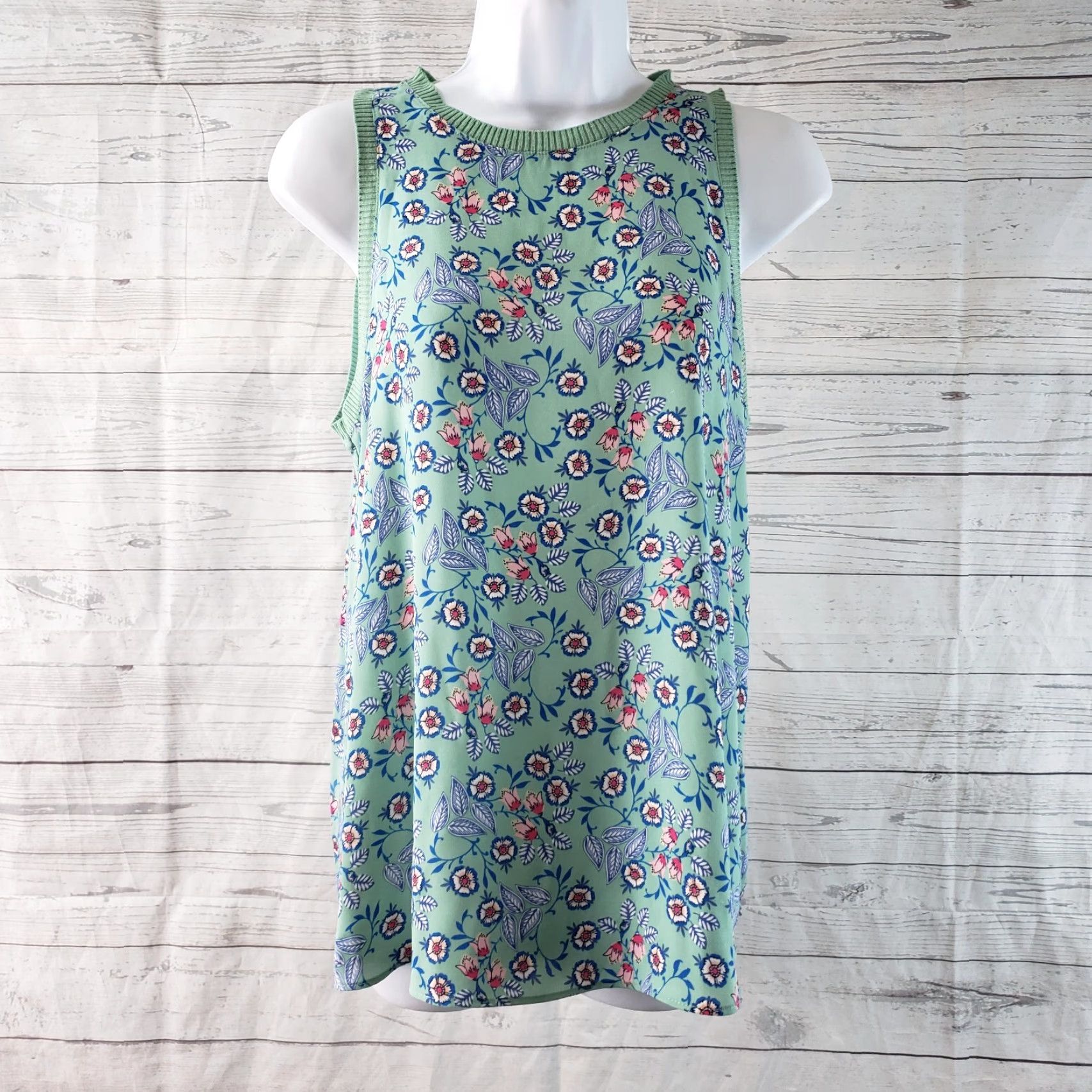 Loft Ann Taylor LOFT Top Womens Sz Small Green Pink Floral Sleeveless Size S / US 4 / IT 40 - 2 Thumbnail