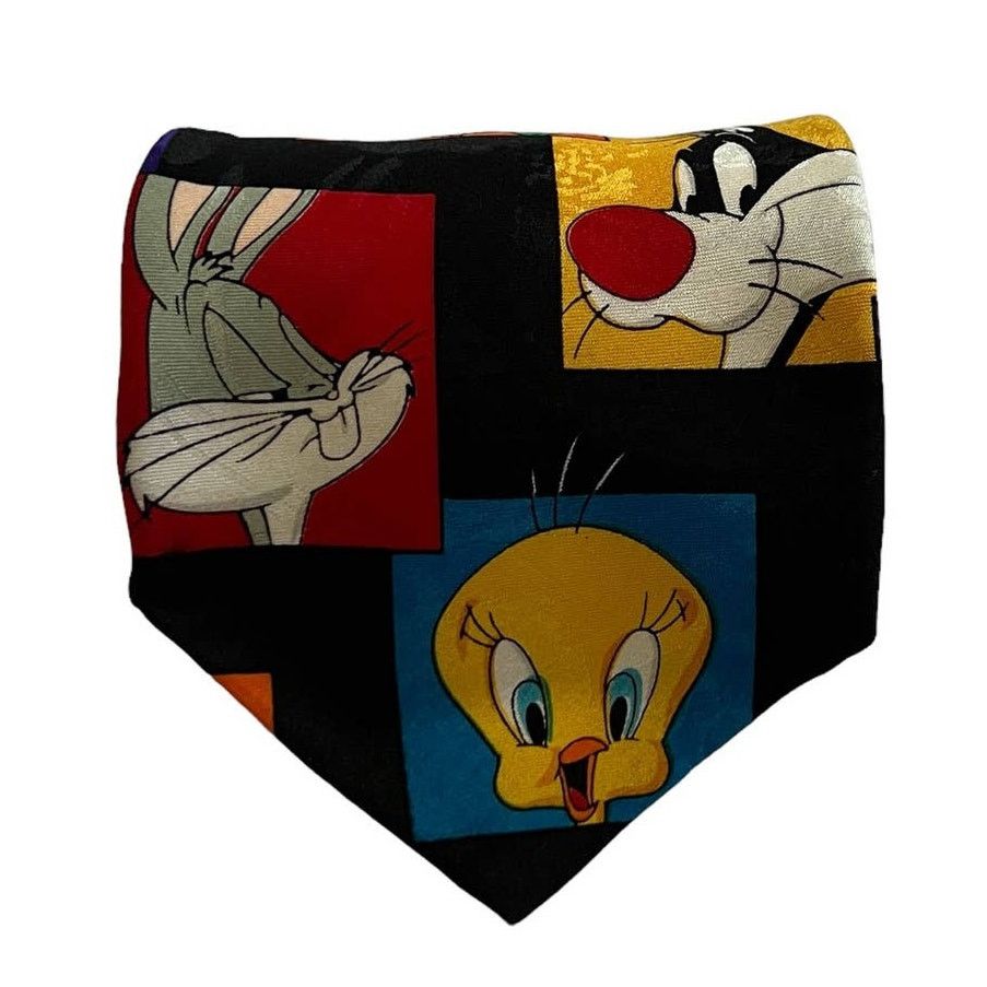 Warner Bros Looney Tunes Mania Vintage Black Tweety Bugs Daffy Tie Size ONE SIZE - 2 Thumbnail