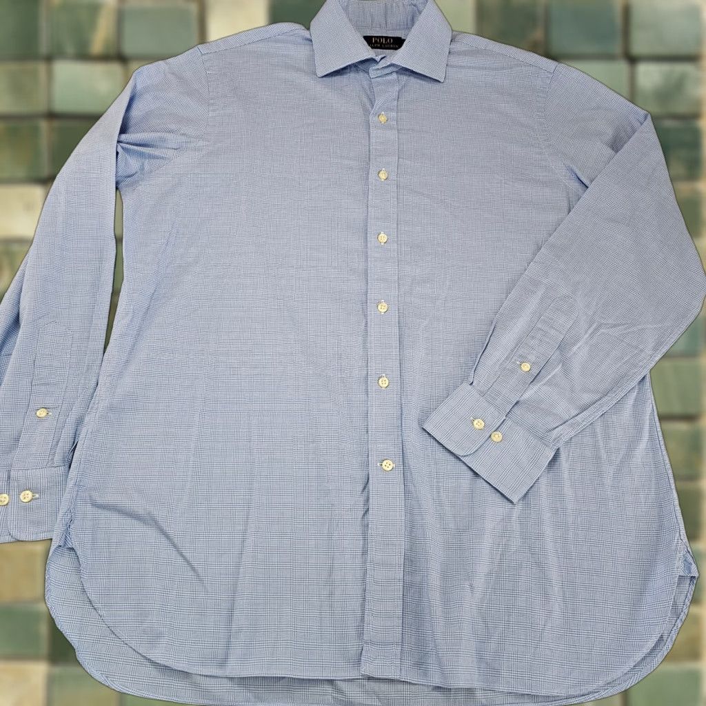 Polo Ralph Lauren Polo Ralph Lauren Dress Shirt Mens 16 Blue Grid Check Button Up Cotton Shirt Size 42R - 1 Thumbnail