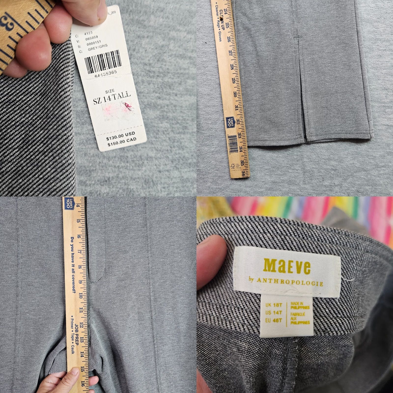 Anthropologie Maeve By Anthropologie Women's Grey Seamed Flare Tweed Pants Sz 14T Tall Regular Front Flat Button Closure Casual Image Measurements Size 36" / US 14 / IT 50 - 8 Thumbnail