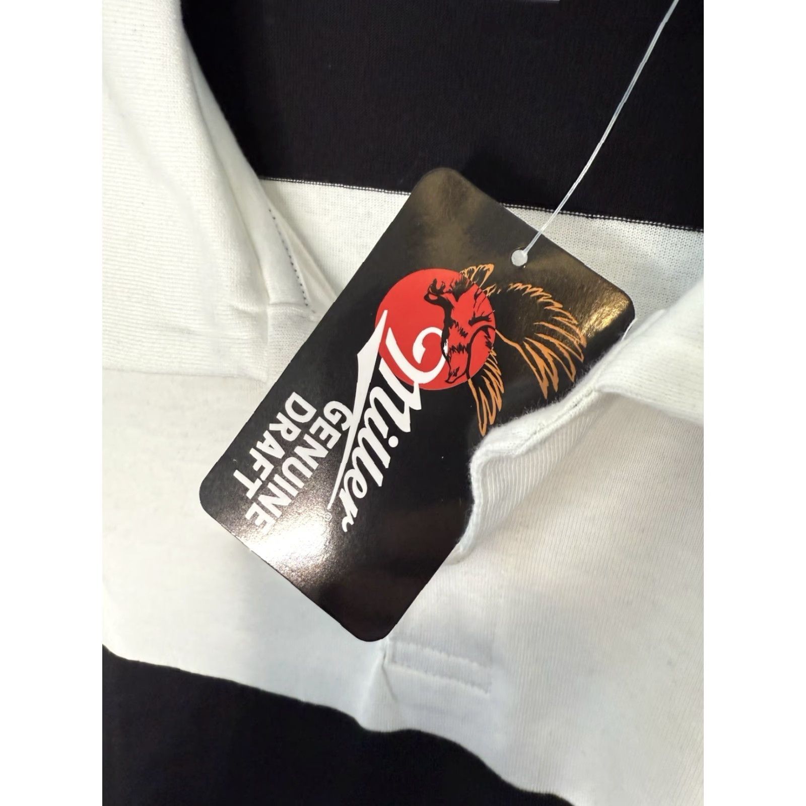 Vintage Miller Lite MGD Rugby Shirt Mens Large New NWT Pullover Black White Striped V-Neck Cotton Blend Embroidered Logo Sports Beer T-Shirt Size US L / EU 52-54 / 3 - 4 Thumbnail