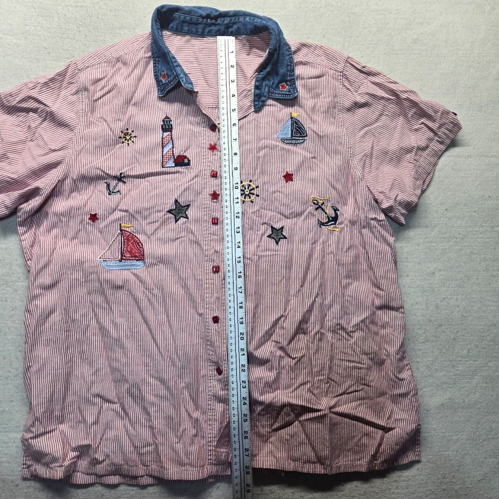 Vintage VINTAGE Bobbie Brooks Nautical Boat Lighthouse Button Up Shirt Adult Women's XL Red Size XL / US 12-14 / IT 48-50 - 4 Thumbnail