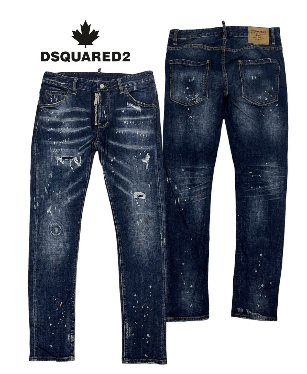 Designer × Dsquared2 Dsquared2 Distress Paint Splatter Ripped Slim Fit Jeans Size US 34 / EU 50 - 1 Thumbnail