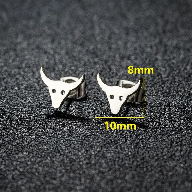 Jewelry Mini Bull Head Stud Earrings Charm Earring Gift Size ONE SIZE - 2 Thumbnail