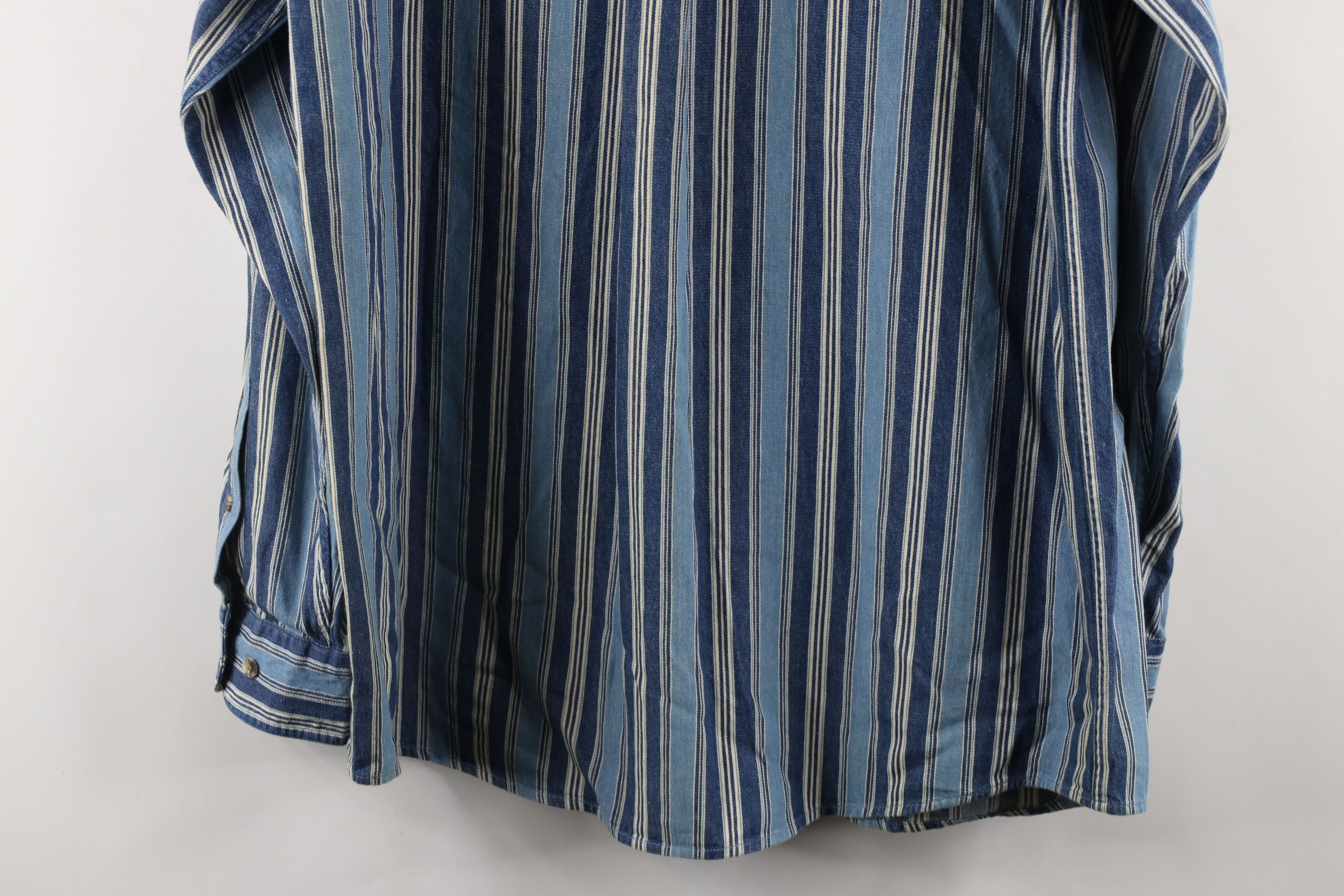 Vintage Vintage 90s Streetwear Striped Denim Jean Button Down Shirt Size US M / EU 48-50 / 2 - 14 Thumbnail