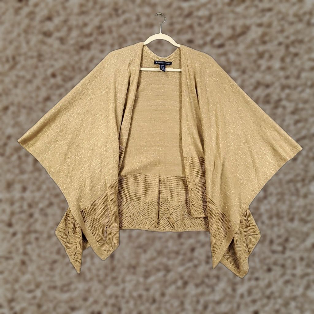 Vintage Adrienne Vittadini Womens Cardigan One Size Tan Knit Metallic Shimmer Flowy OSFA Size ONE SIZE - 1 Thumbnail
