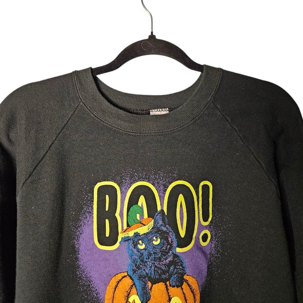 Fruit Of The Loom Vtg. Halloween Pumpkin Black Cat Puffy Paint Sweatshirt XL Size XL / US 12-14 / IT 48-50 - 3 Thumbnail