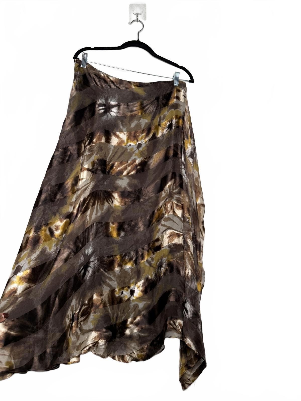 Other Luxury 100% Silk Brown and Gold Long Skirt Size 36" / US 14 / IT 50 - 2 Thumbnail