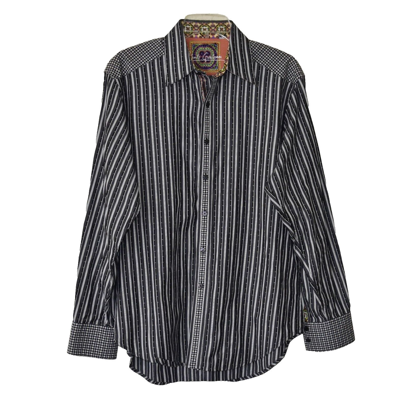 Robert Graham ROBERT GRAHAM Grey White Striped Long Sleeve Shirt Size M Size US M / EU 48-50 / 2 - 1 Thumbnail