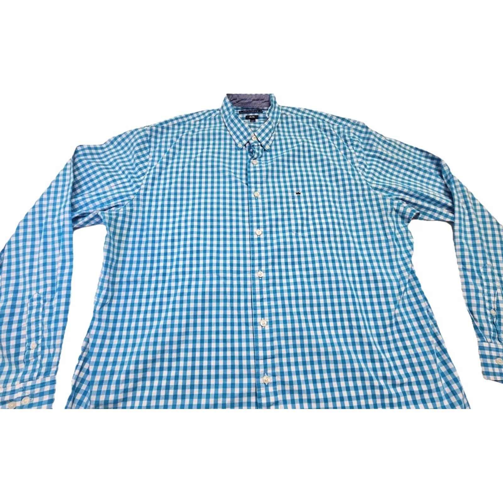 Vintage Crown And Ivy Button-Down Shirt 2XLT Long Sleeve Turquoise White Check Plaid Big & Tall Men’s Shirt Size US XXL / EU 58 / 5 - 4 Thumbnail