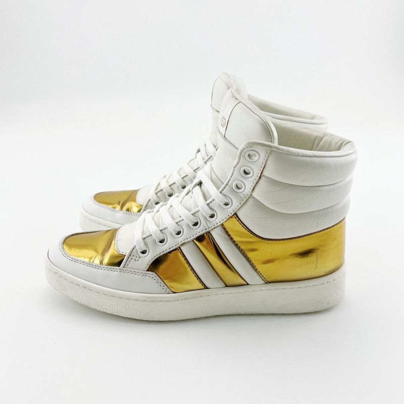 Gucci Gucci High-Top Fashion Sneakers in White and Gold Size US 5.5 / EU 38 - 1 Thumbnail