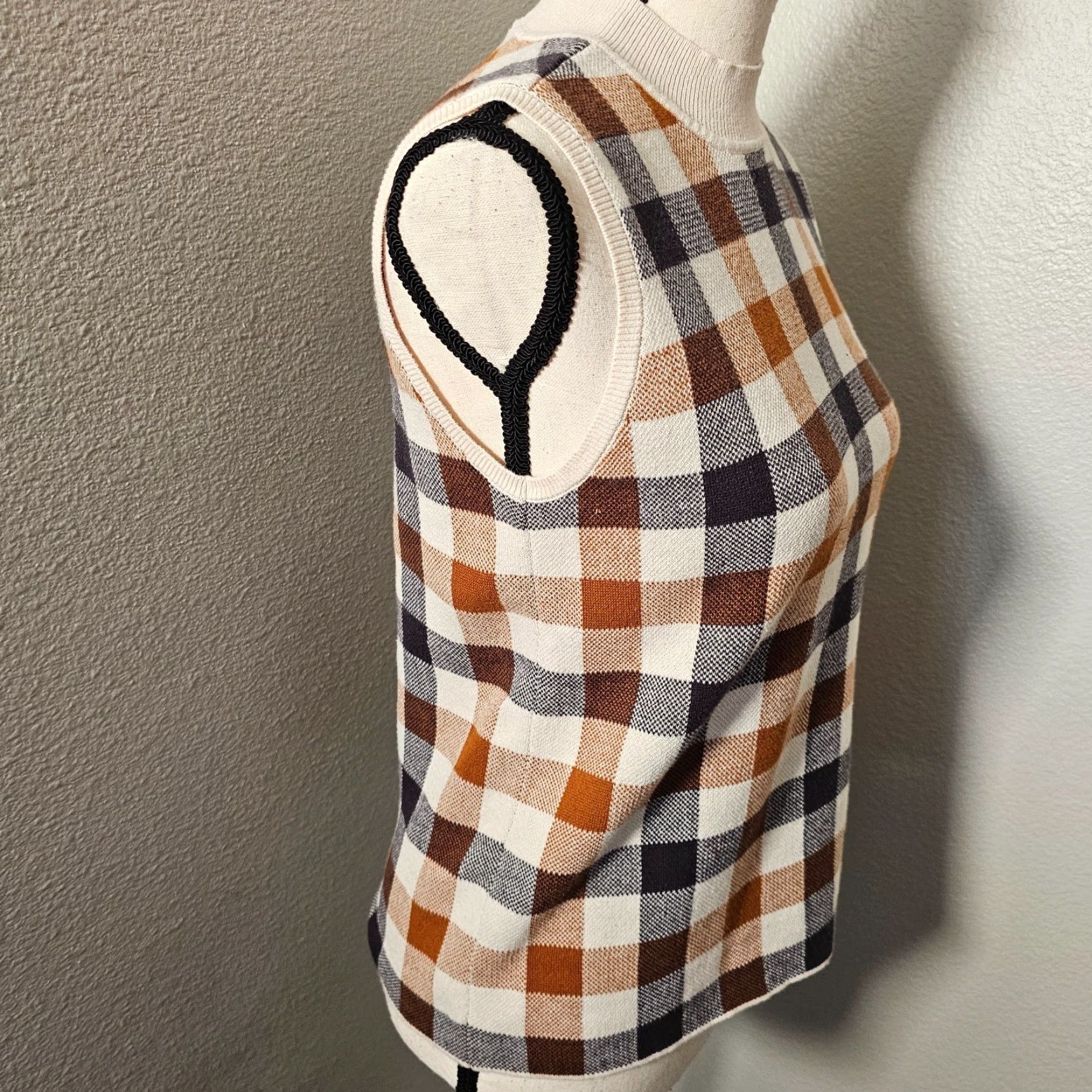 Loft Loft Outlet Sleeveless Sweater Women's Size MP Petite Beige & Orange Check Size M / US 6-8 / IT 42-44 - 4 Thumbnail