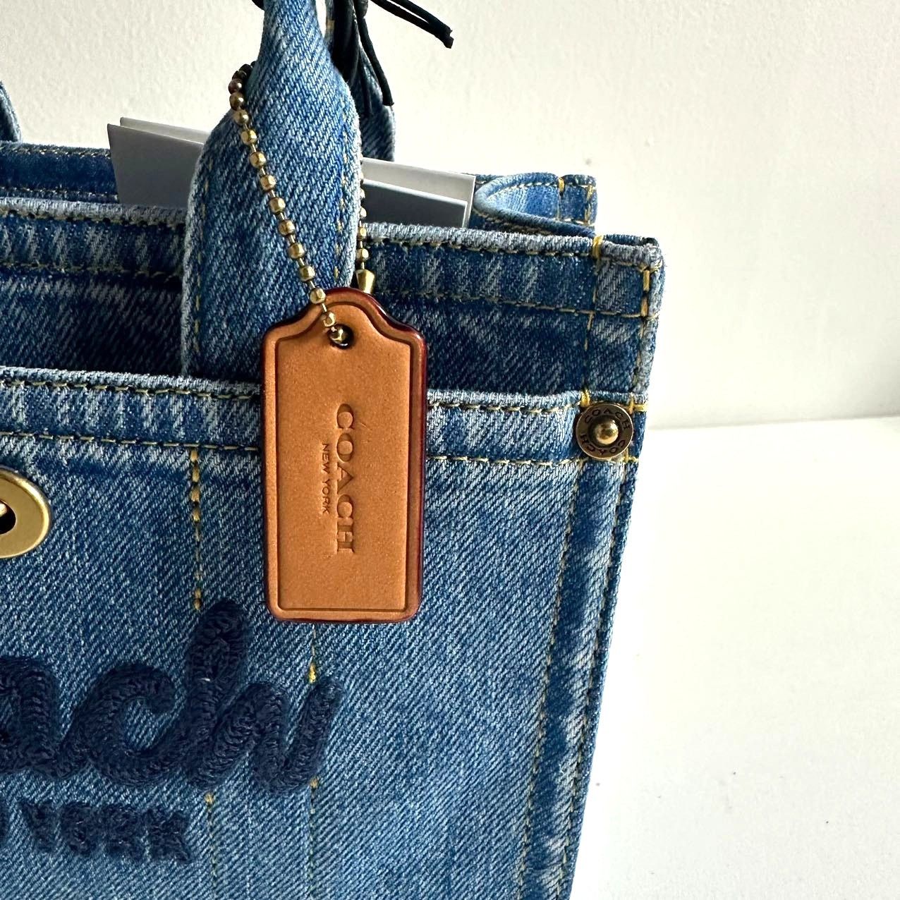 Coach Coach Mini Denim Cargo Tote Bag 20 Brass / Indigo CZ100 NWT Size ONE SIZE - 5 Thumbnail