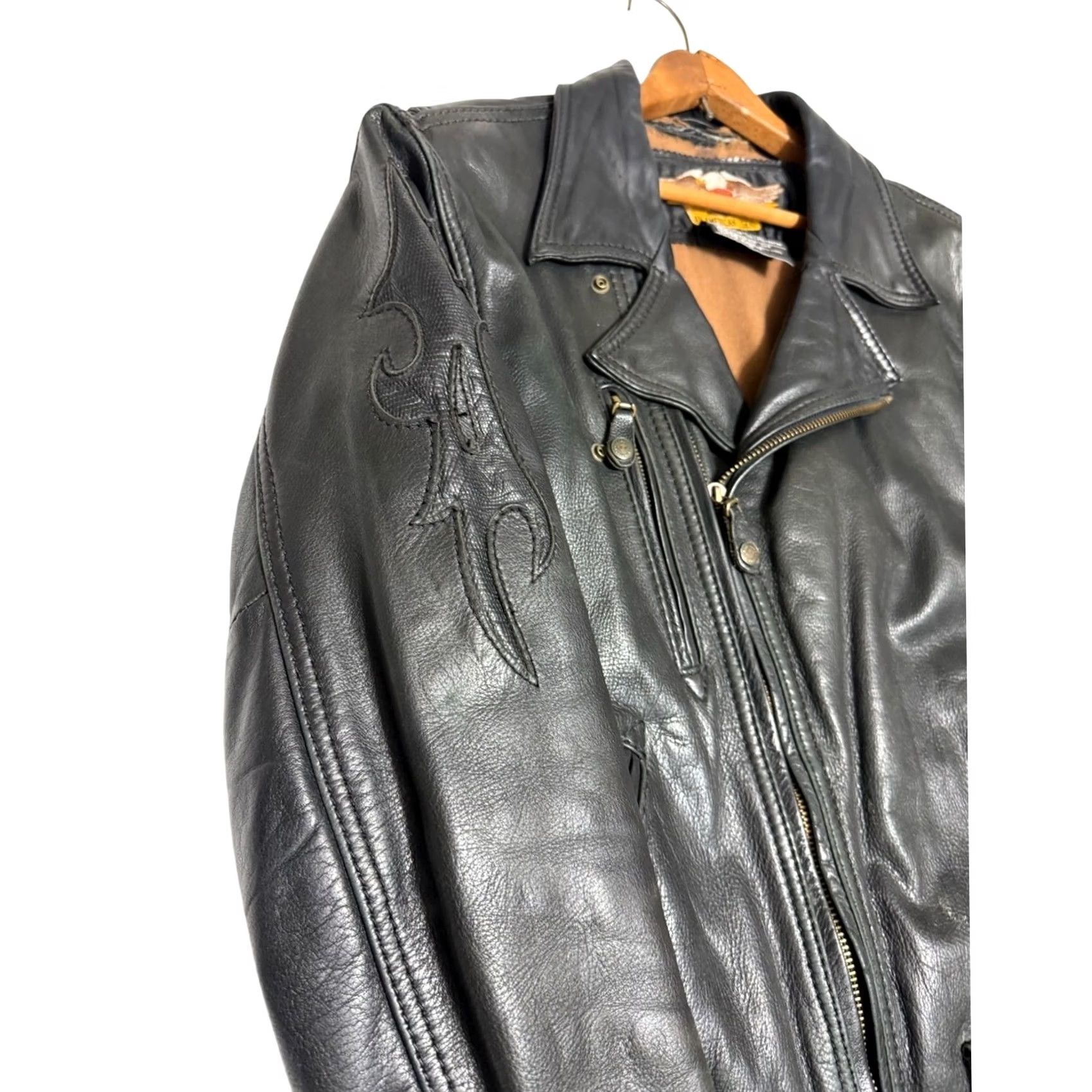 Harley Davidson Vintage Harley Davidson Leather Jacket Large Men’s Black Stitched Flame Size US L / EU 52-54 / 3 - 4 Thumbnail
