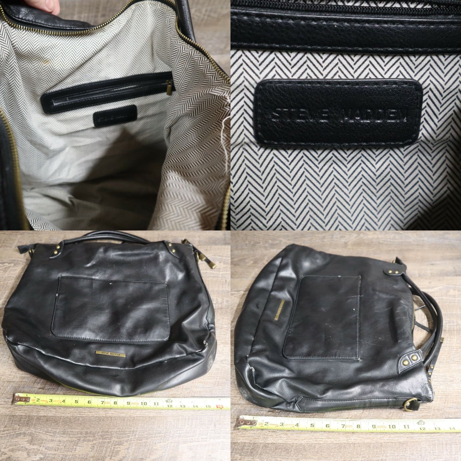Steve Madden Steve Madden Black Flex Leather Zip Hobo Flap Tote Shoulder Bag Purse Size ONE SIZE - 8 Thumbnail
