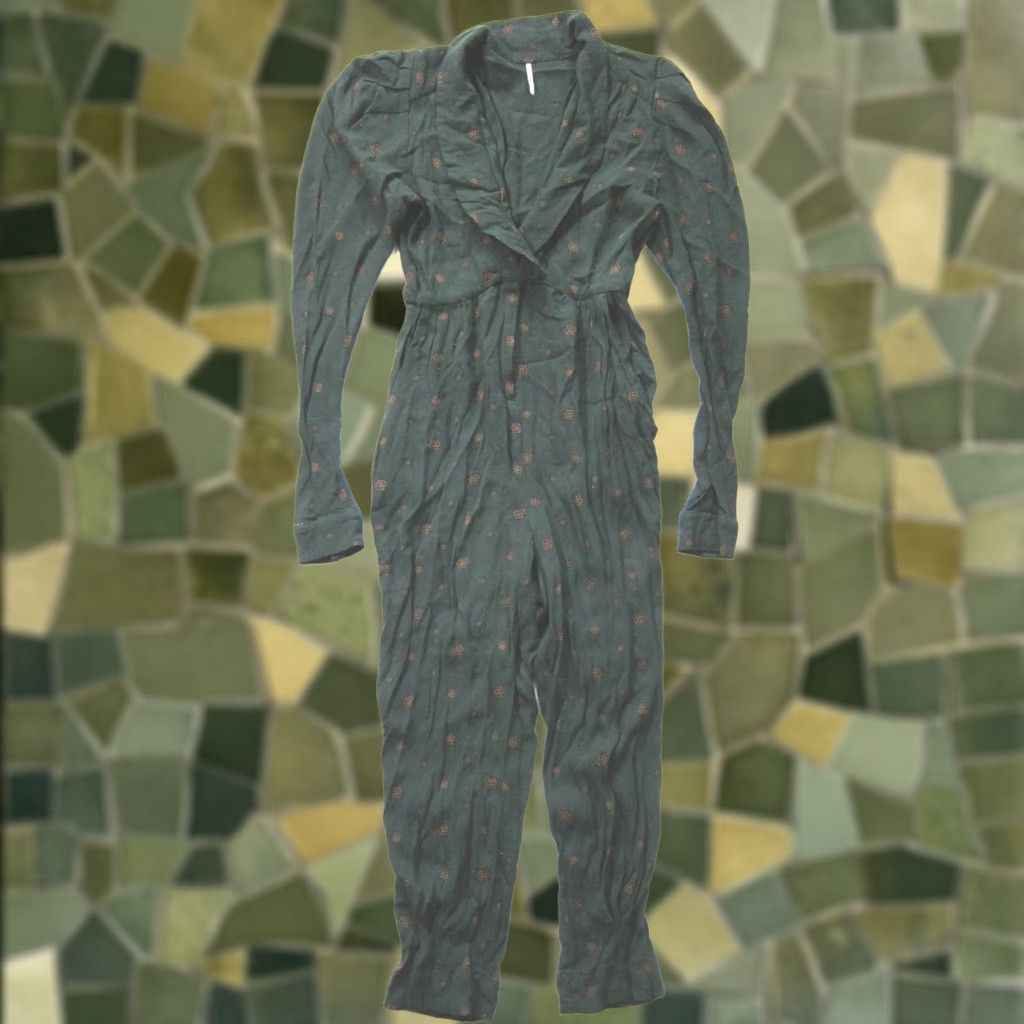 Free People Free People Green Paisley 100% Rayon Long Sleeve Pocket Romper Women S Size S / US 4 / IT 40 - 1 Thumbnail