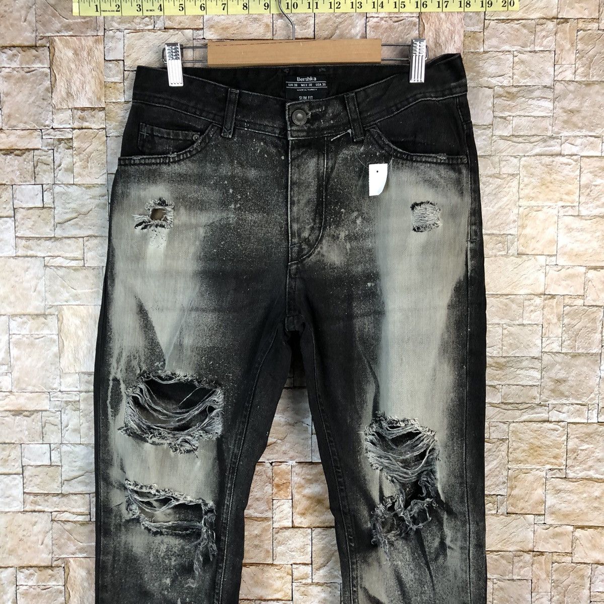 Japanese Brand Bershka Black faded ripped Distressed Denim Pants #A971 Size US 29 - 5 Thumbnail
