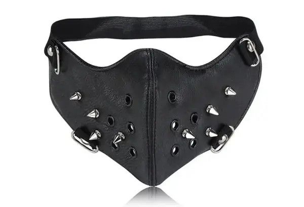 Jewelry Punk Rivet PU Leather Adjustable Face Mask Size ONE SIZE - 3 Thumbnail
