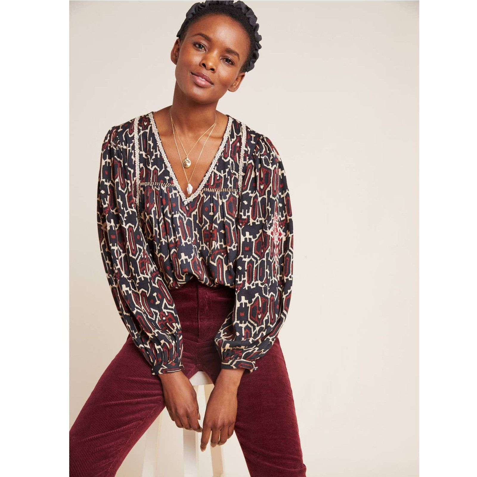 Anthropologie New Maeve Veda Embroidered Peasant Blouse $148 SMALL Brown Size S / US 4 / IT 40 - 4 Thumbnail