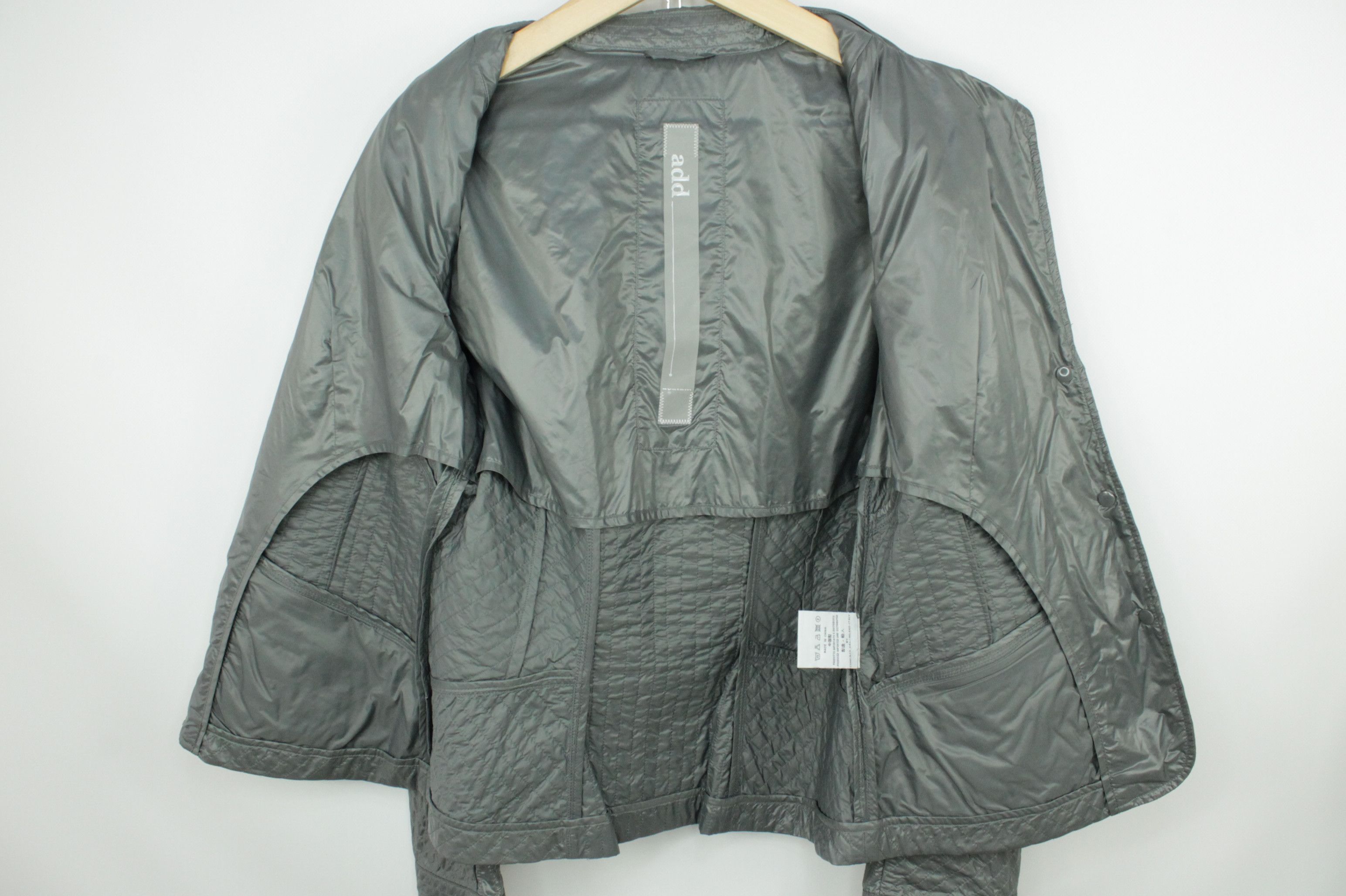 Add ADD Quilted Light Gray Nylon Women's Blazer Jacket Size L / US 10 / IT 46 - 10 Thumbnail