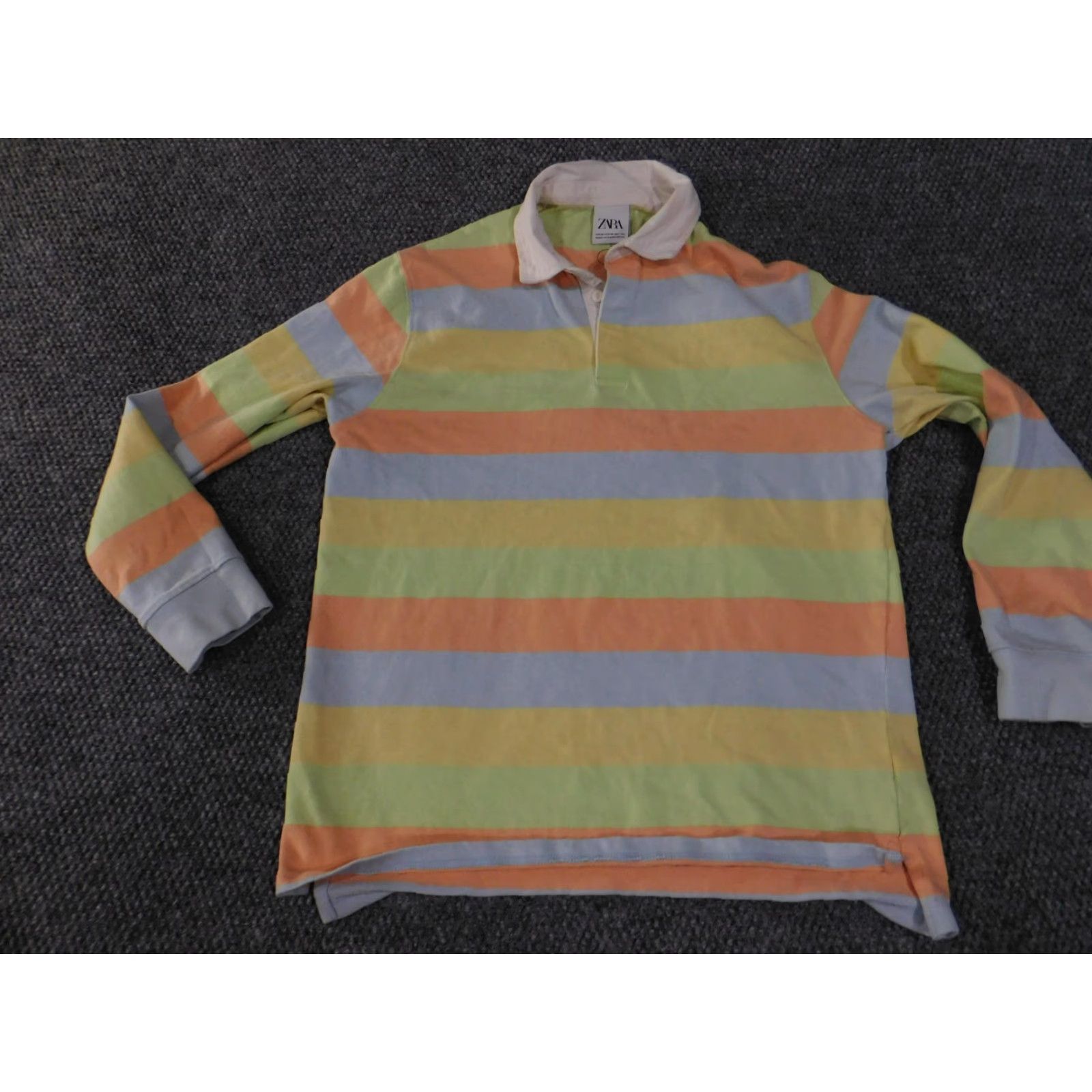 Zara ZARA Shirt Mens Medium Pastel Multicolor Stripe Rugby Polo Long Sleeve Cotton Size US M / EU 48-50 / 2 - 3 Thumbnail