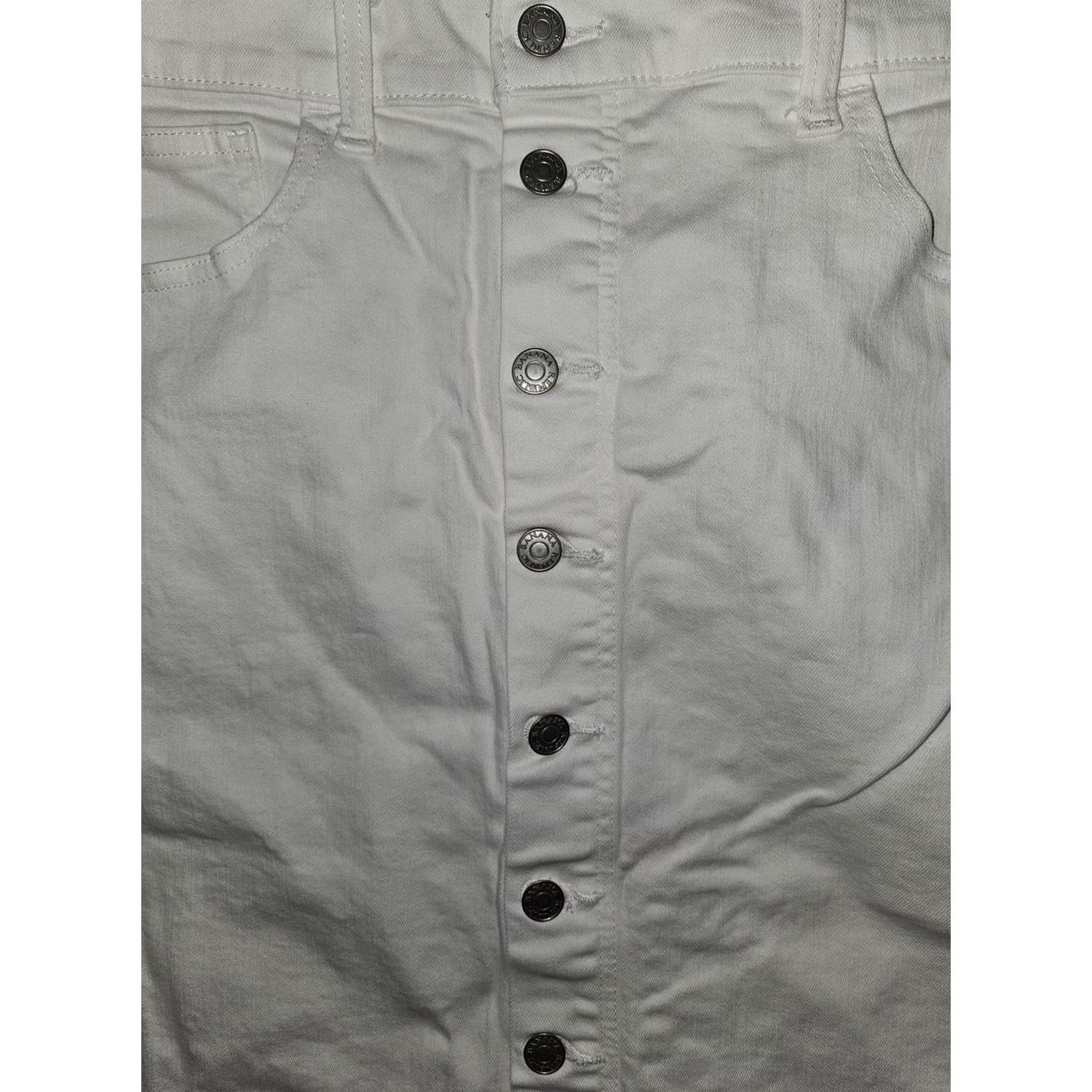 Banana Republic VINTAGE Ban Ana Republic Skirt Womens 12 White Denim Button Front Midi Stretch Casual Size 34" / US 12 / IT 48 - 6 Thumbnail
