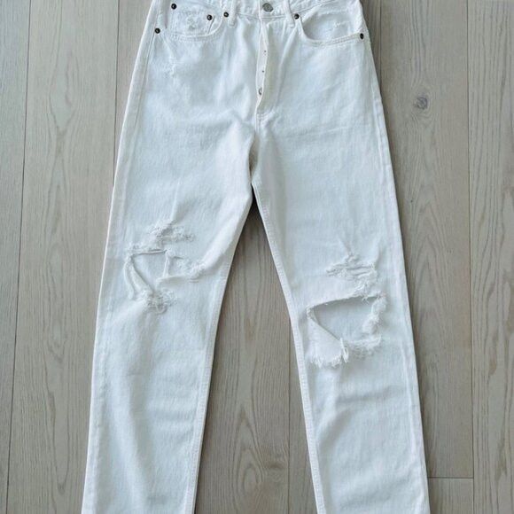 Agolde AGOLDE 90's Organic Denim Rip Destroyed Jeans Vanish White Size 26" / US 2 / IT 38 - 6 Thumbnail