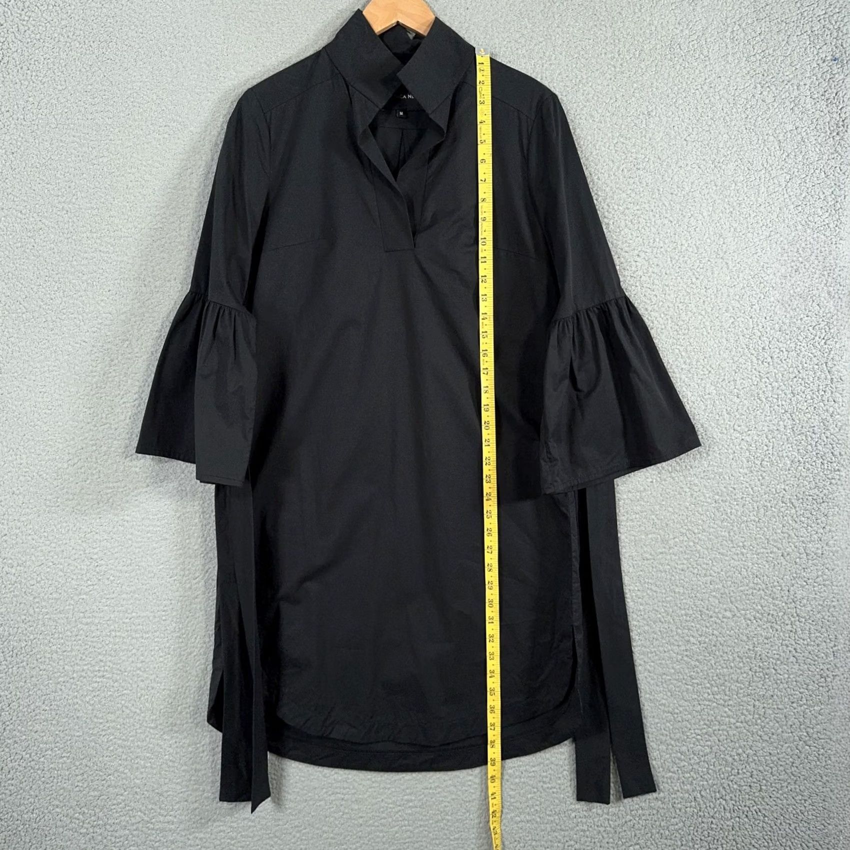 Bell VINTAGE Monica Nera Shirt Dress Medium Black Bow Tie Bell Sleeve Casual Mini Poland Size M / US 6-8 / IT 42-44 - 6 Thumbnail