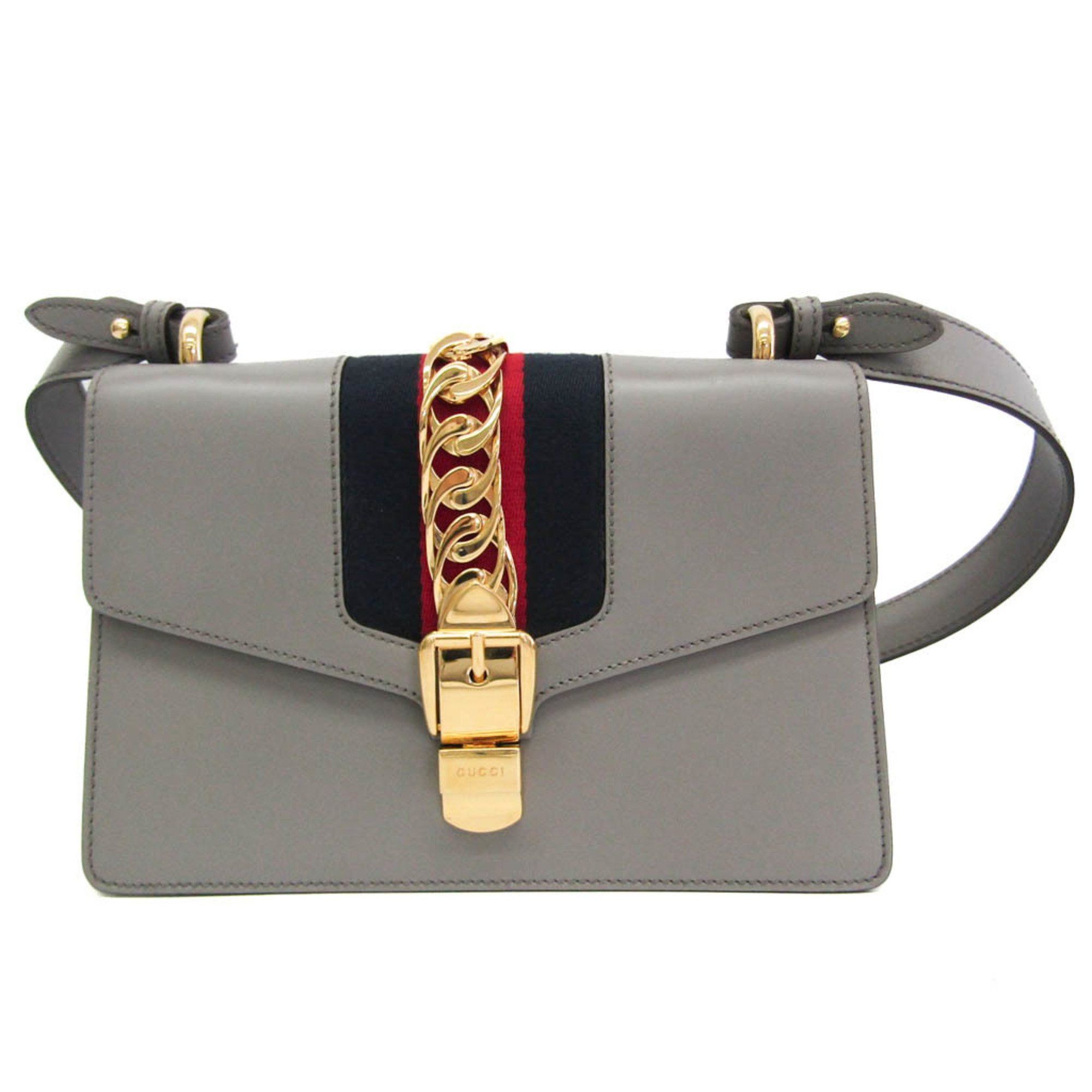 Gucci Gucci Sylvie 421882 Women's Leather Shoulder Bag Gray Size ONE SIZE - 1 Thumbnail