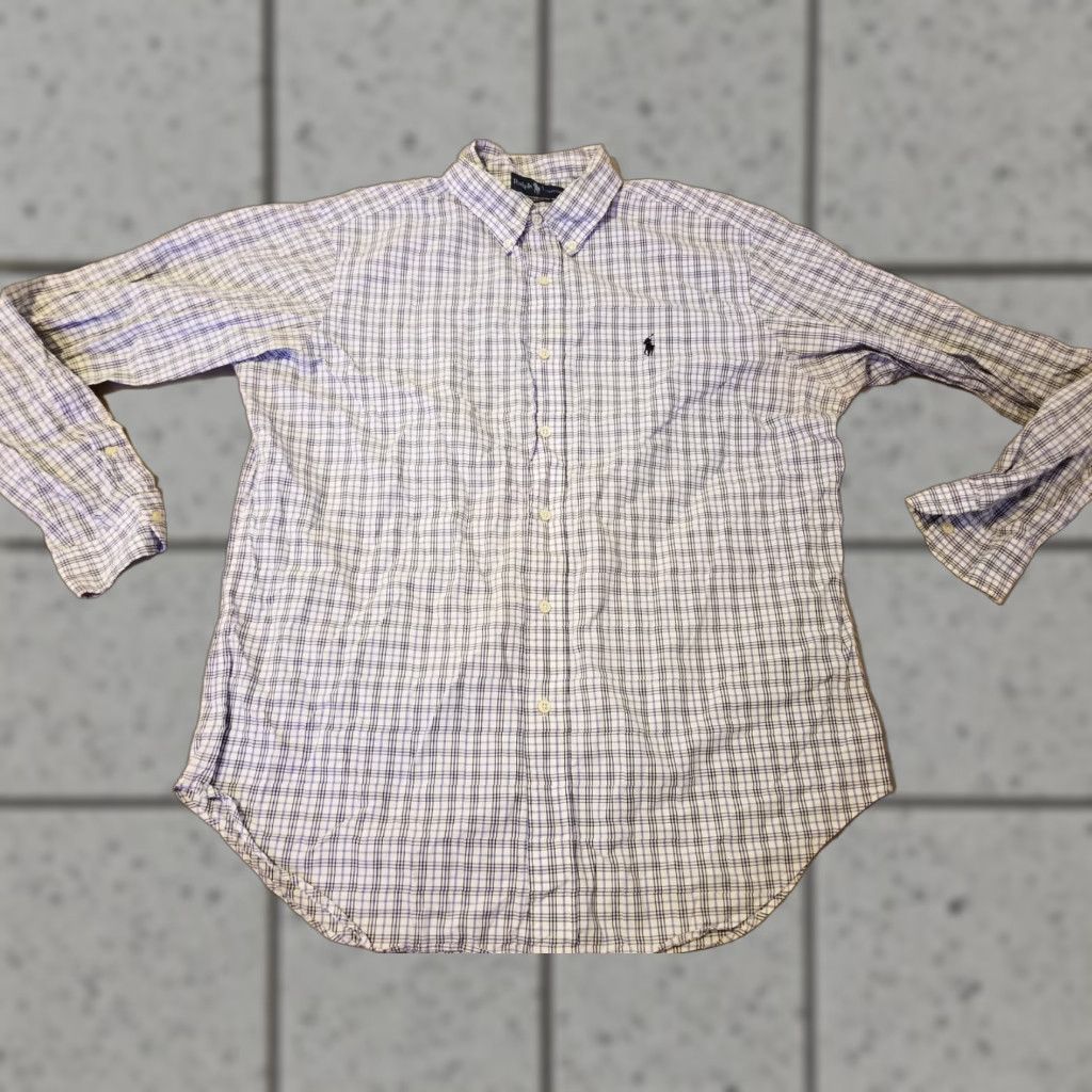 Polo Ralph Lauren Polo Ralph Lauren Dress Shirt L Mens Button-Down Cotton Blue White Button Long Sleeve Classic Size 42R - 1 Thumbnail