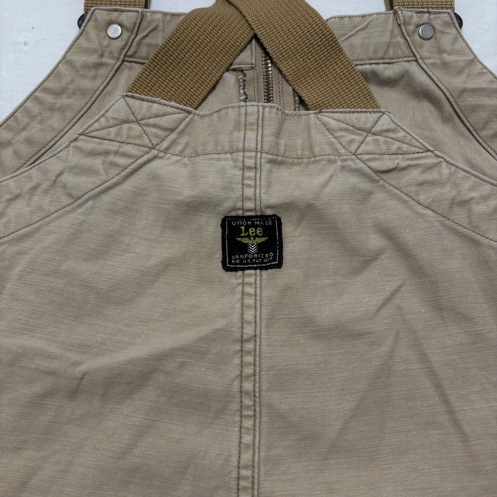 Lee VTG 50's Lee Sanforized WW2 Tanker Bibs Overalls Tan 40x25 Size US 40 / EU 56 - 6 Thumbnail