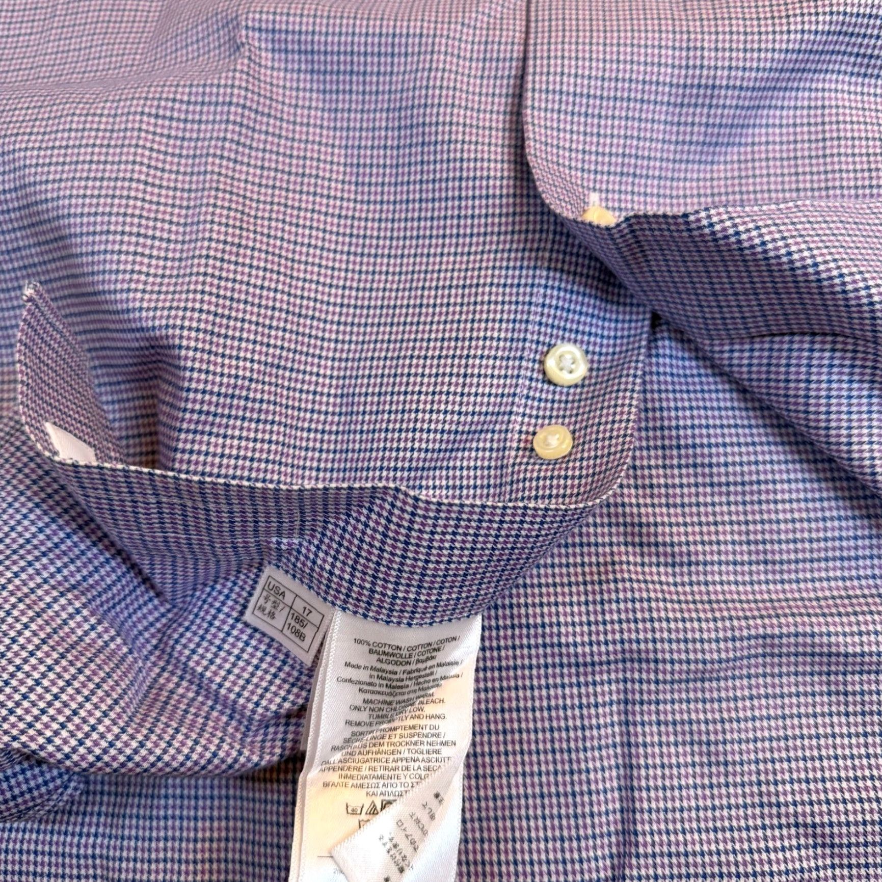 Brooks Brothers Brooks Brothers 346 Dress Shirt Slim Fit Non-Iron 100% Cotton Blue Purple Houndstooth 17 2/3 Men Long Sleeve Button-Front Casual Formal Business Mens Size 46R - 7 Thumbnail