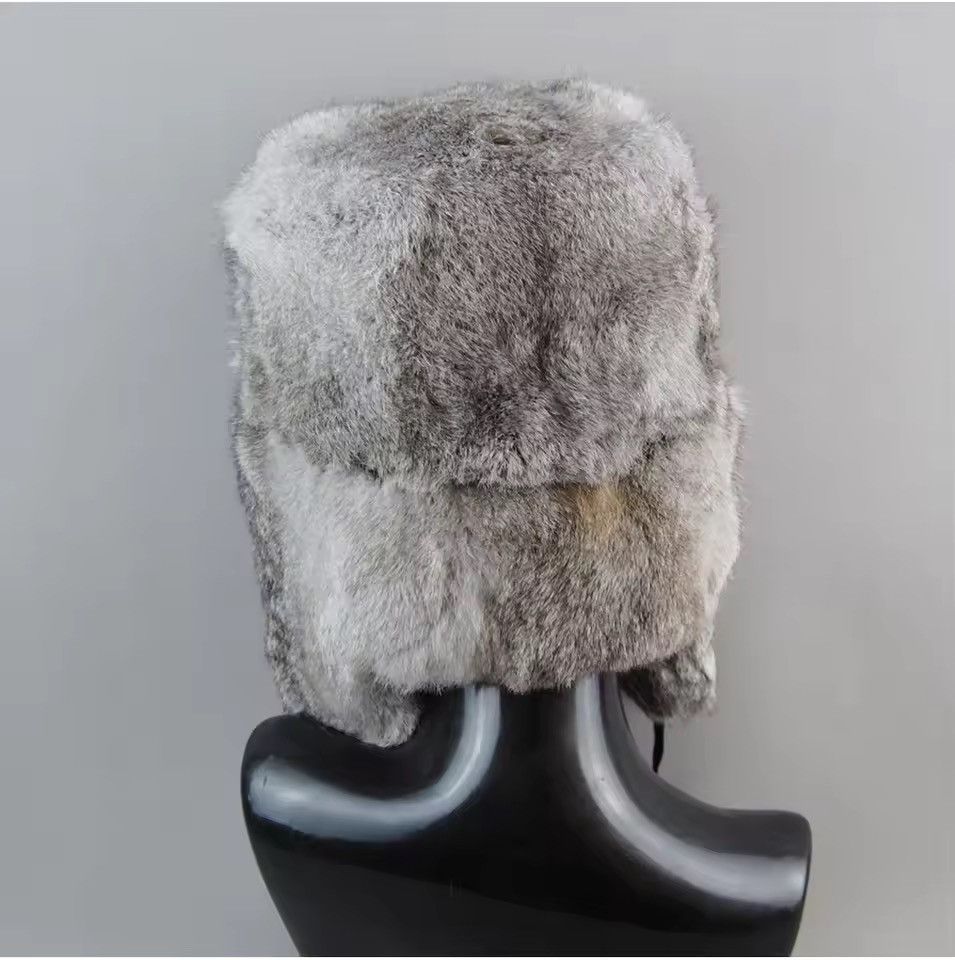 Japanese Brand Size L Warm Natural Rabbit Fur Bomber Hat With Earflaps Size ONE SIZE - 3 Thumbnail