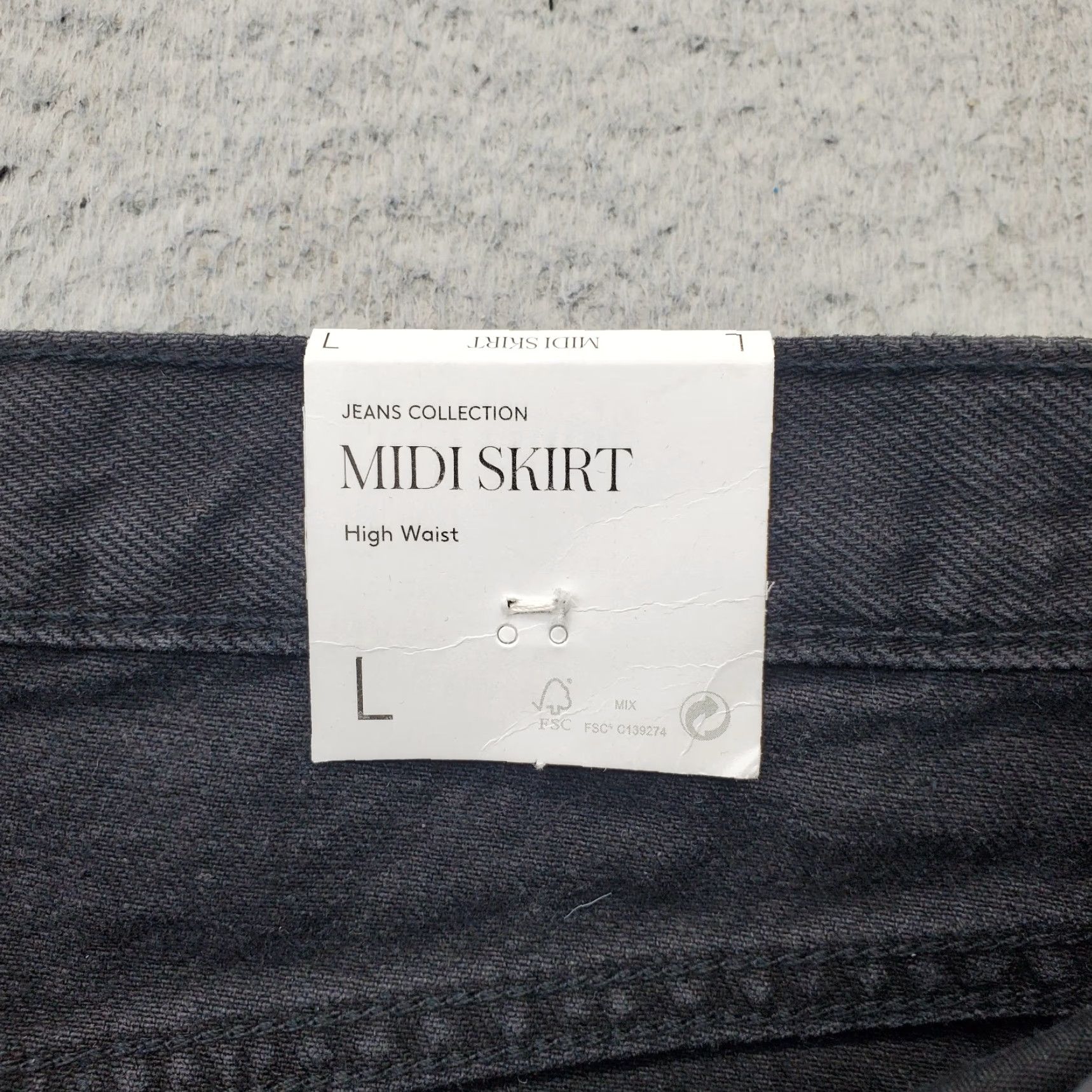 Vintage MNG Anais Midi Skirt Womens Size L Black Denim Vented Front Raw Hem High Waist - NWT Size 36" / US 14 / IT 50 - 7 Thumbnail