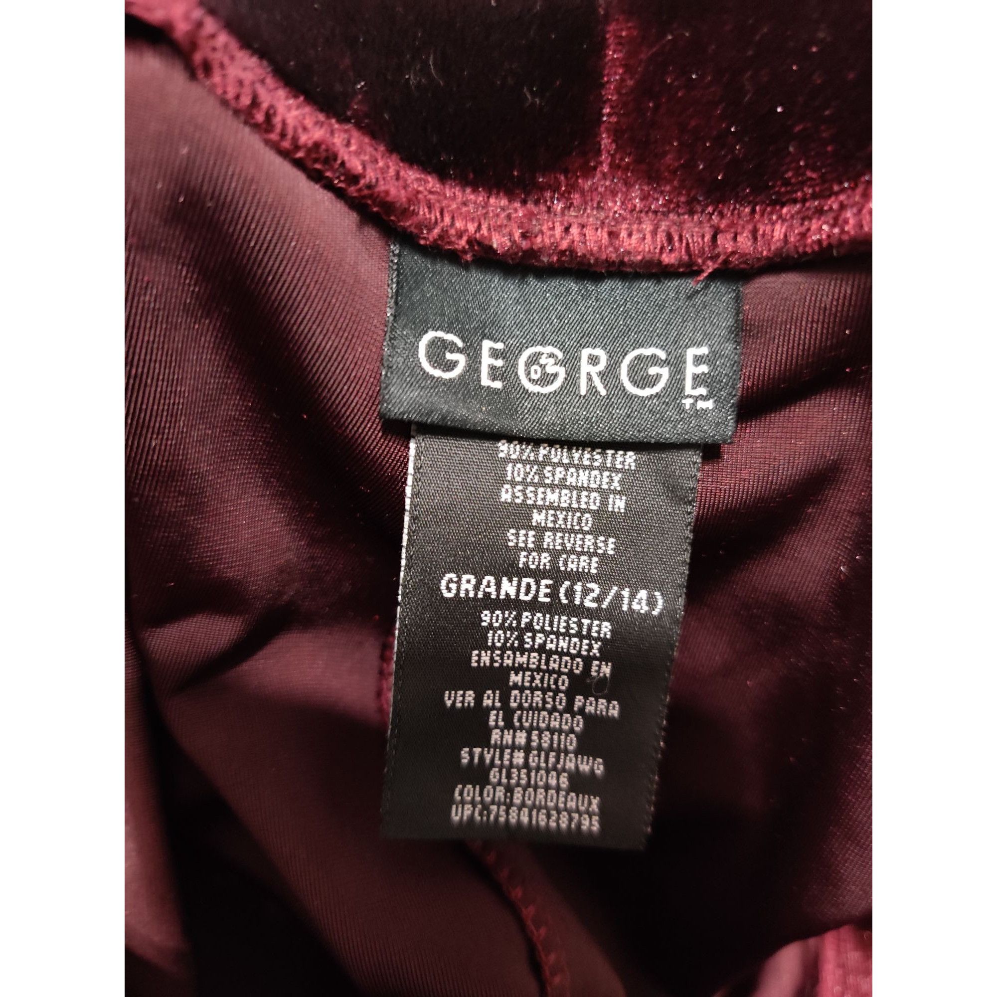 George George L Womens Pants Red Bordeaux Smooth Velvet Wide Leg St Size 35" - 6 Thumbnail