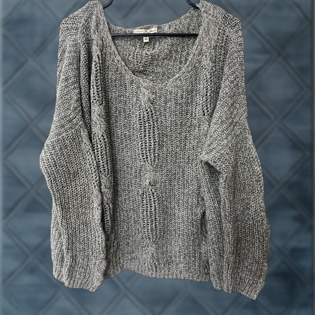 Express Express Womens Pullover Sweater Metallic Gray Scoop Knit M/L Size Express Size M / US 6-8 / IT 42-44 - 1 Thumbnail