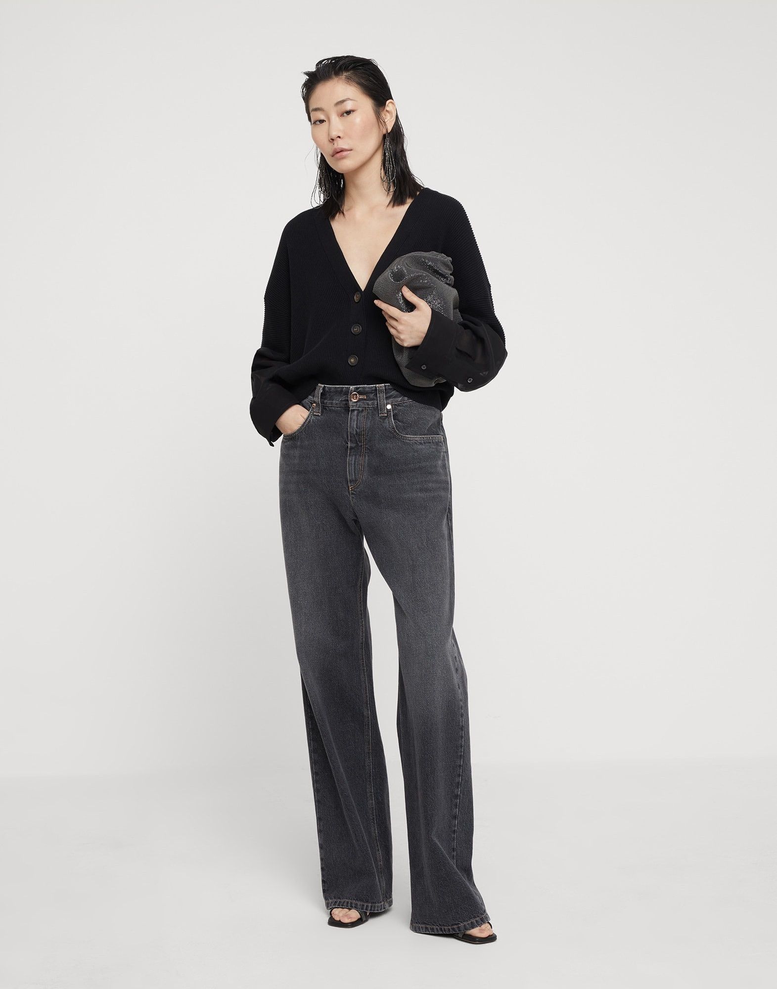Brunello Cucinelli o1w1db10825 Cardigan in Black Size XL / US 12-14 / IT 48-50 - 5 Thumbnail