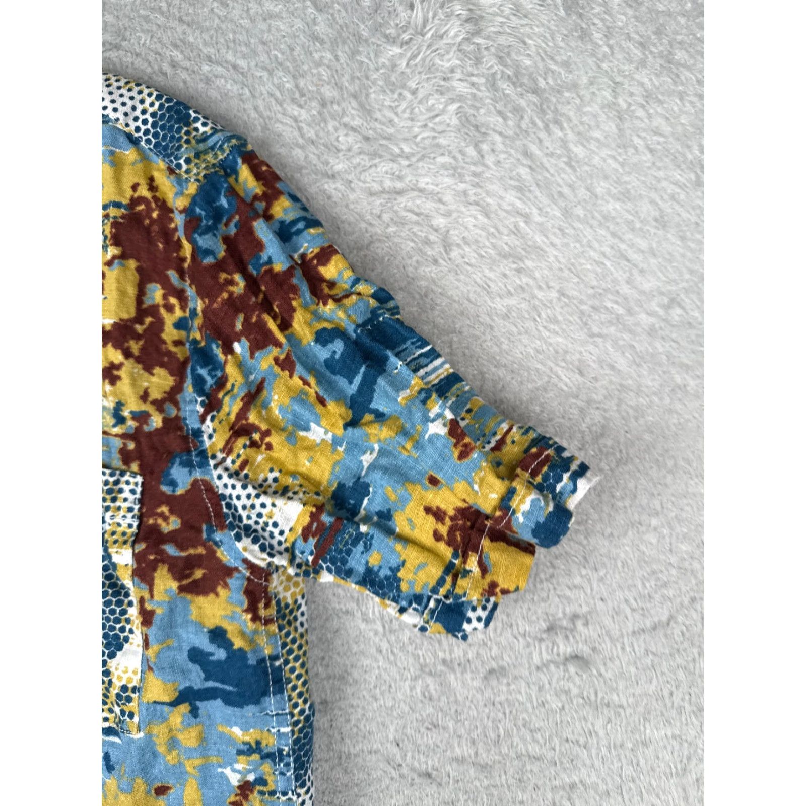 Vintage Woodin Hawaiian Shirt Men Small Blue Camo Polka Dot 100% Linen Beach Button Up Size US S / EU 44-46 / 1 - 2 Thumbnail