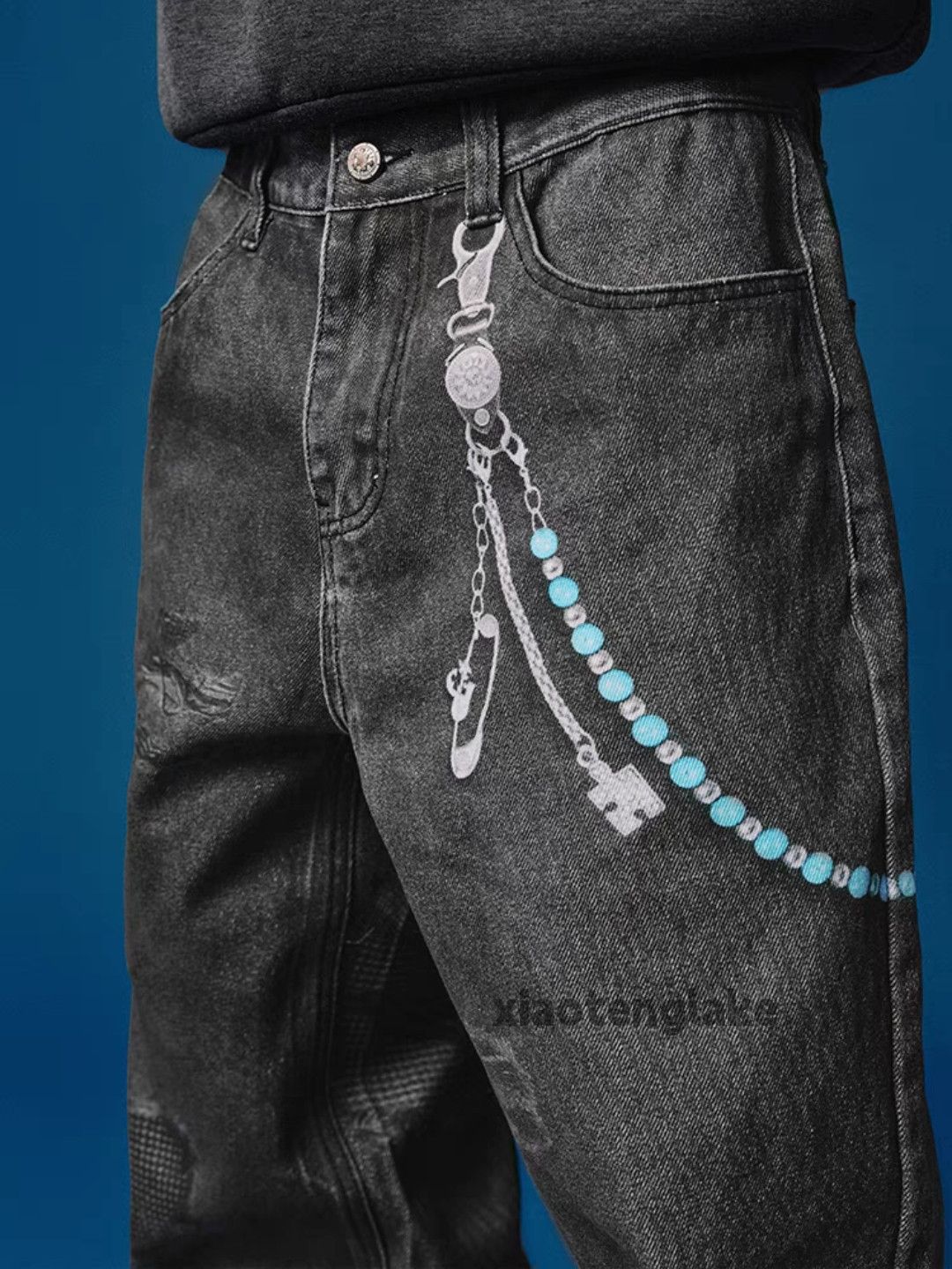 Jean × Vintage Unisex washed faded digital print hiphop jeans Size US 36 / EU 52 - 7 Thumbnail