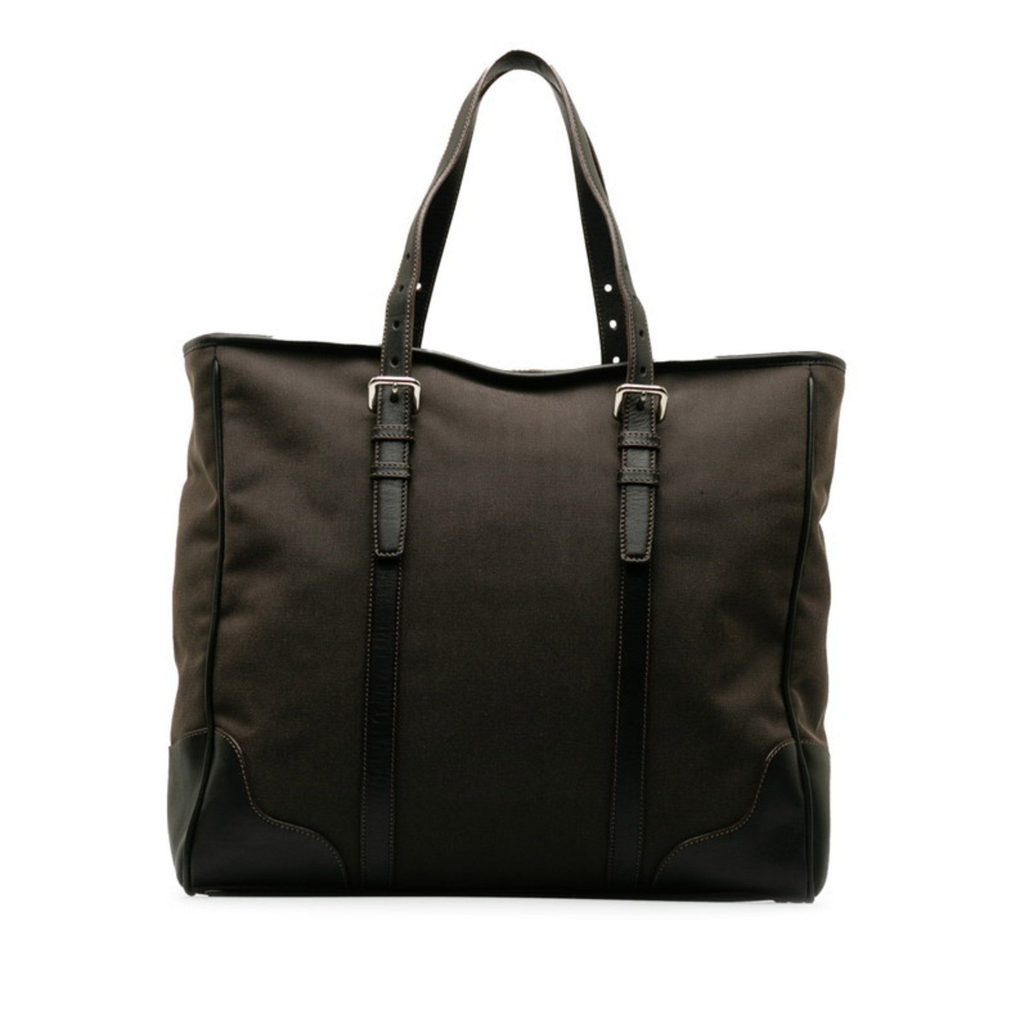 image of Prada Jacquard Handbag Tote Bag Va0641 Brown Canvas Leather Ladies, Women's