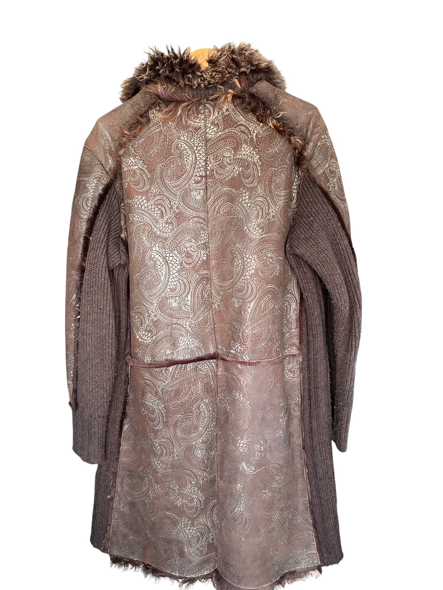 Roberto Cavalli MONGOLIAN LAMB FUR SHEARLING SUEDE LEATHER TATTOO HEAVY COAT Size XL / US 12-14 / IT 48-50 - 3 Thumbnail
