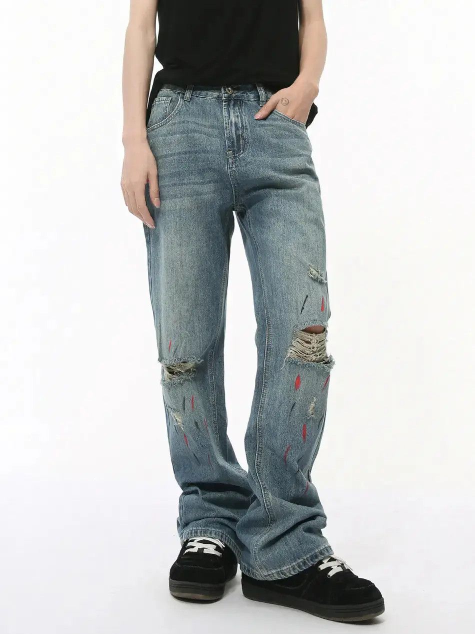 Japanese Brand Retro loose graffiti ripped jeans Size US 32 / EU 48 - 3 Thumbnail