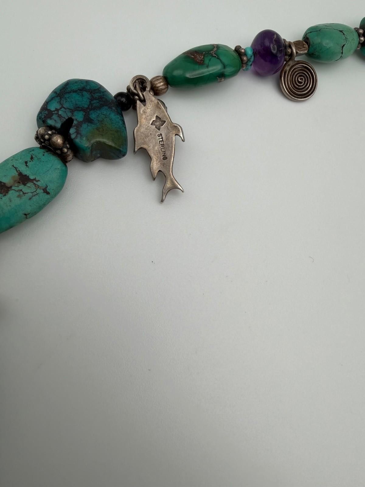 The Unbranded Brand Navajo-Style Turquoise & Sterling Charm Necklace Size ONE SIZE - 5 Thumbnail