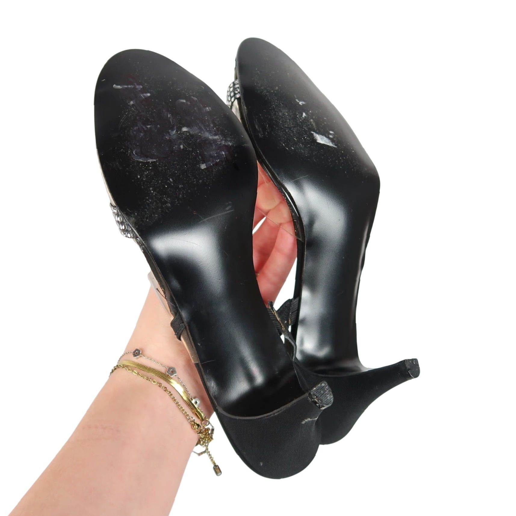 Vintage VINTAGE Private Collection Heels Slingback 9 Women Leather Rhinestone 90s Party Cocktail Formal Shoes Women Size US 9 / IT 39 - 5 Thumbnail